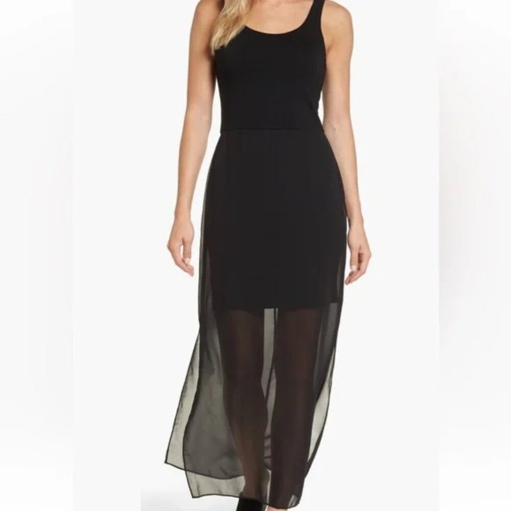 Vince Camuto Sheer Chiffon Overlay Maxi Dress - Black - Size Small